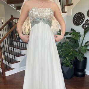 NWT Emerald Bridal Strapless Ivory/Silver Chiffon Gown Size 6